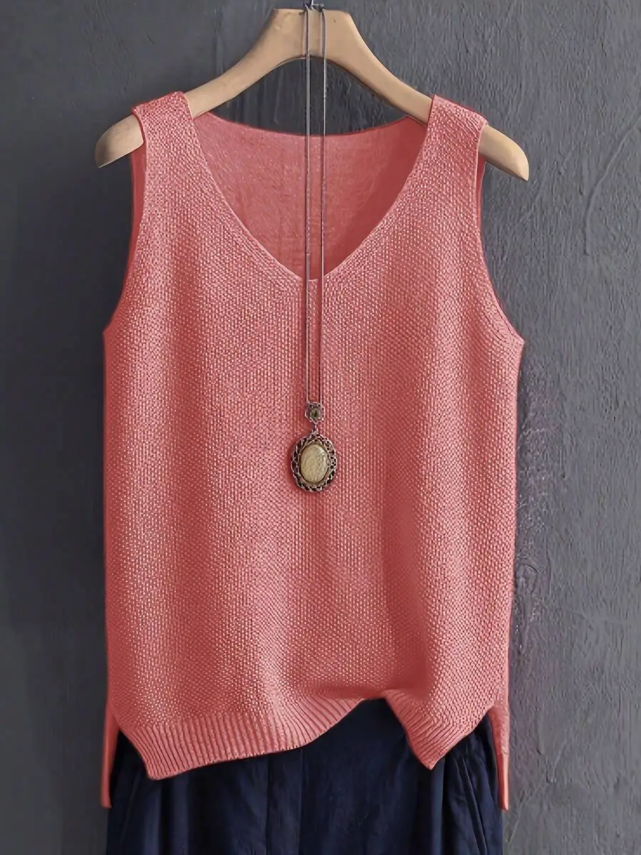 Sleeveless Undershirt - Womens Sleeveless Knitted Camisole Top Summer