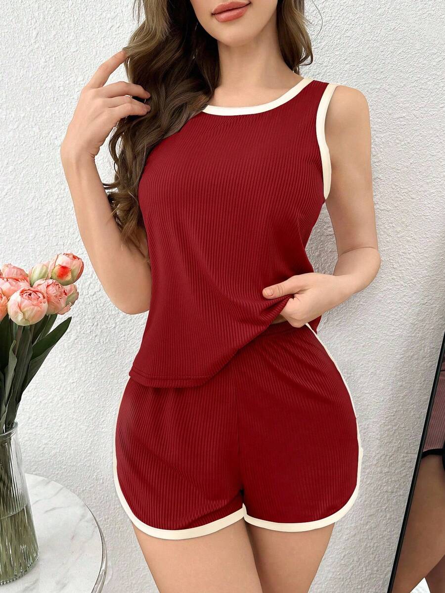 Women 2pcs Contrast Trim Ribbe - Tank Top Ribbed review and price