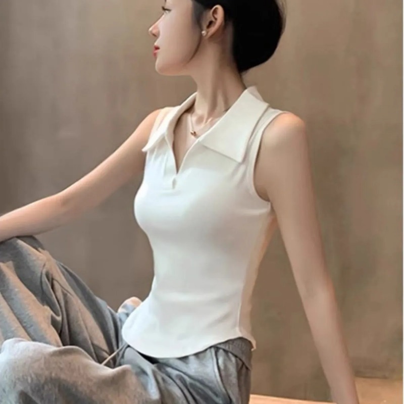 Women's White Sleeveless Polo  - Tank Top Ribbed review and price
